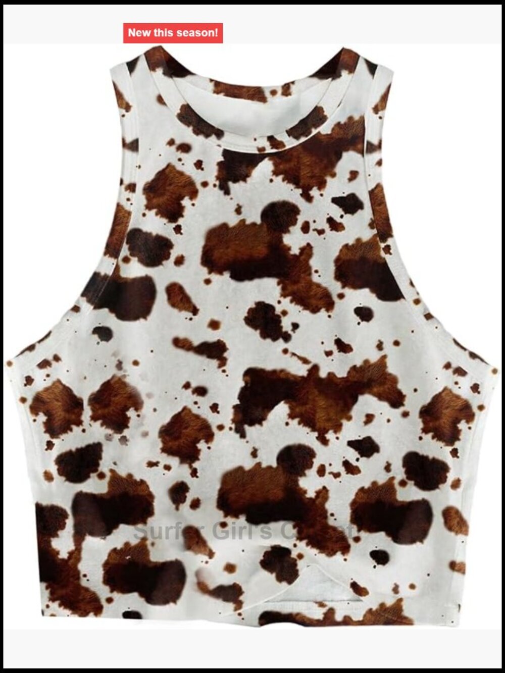 Women's Cow Print Sleeveless Crop Tank Top Fitted Crewneck Tank